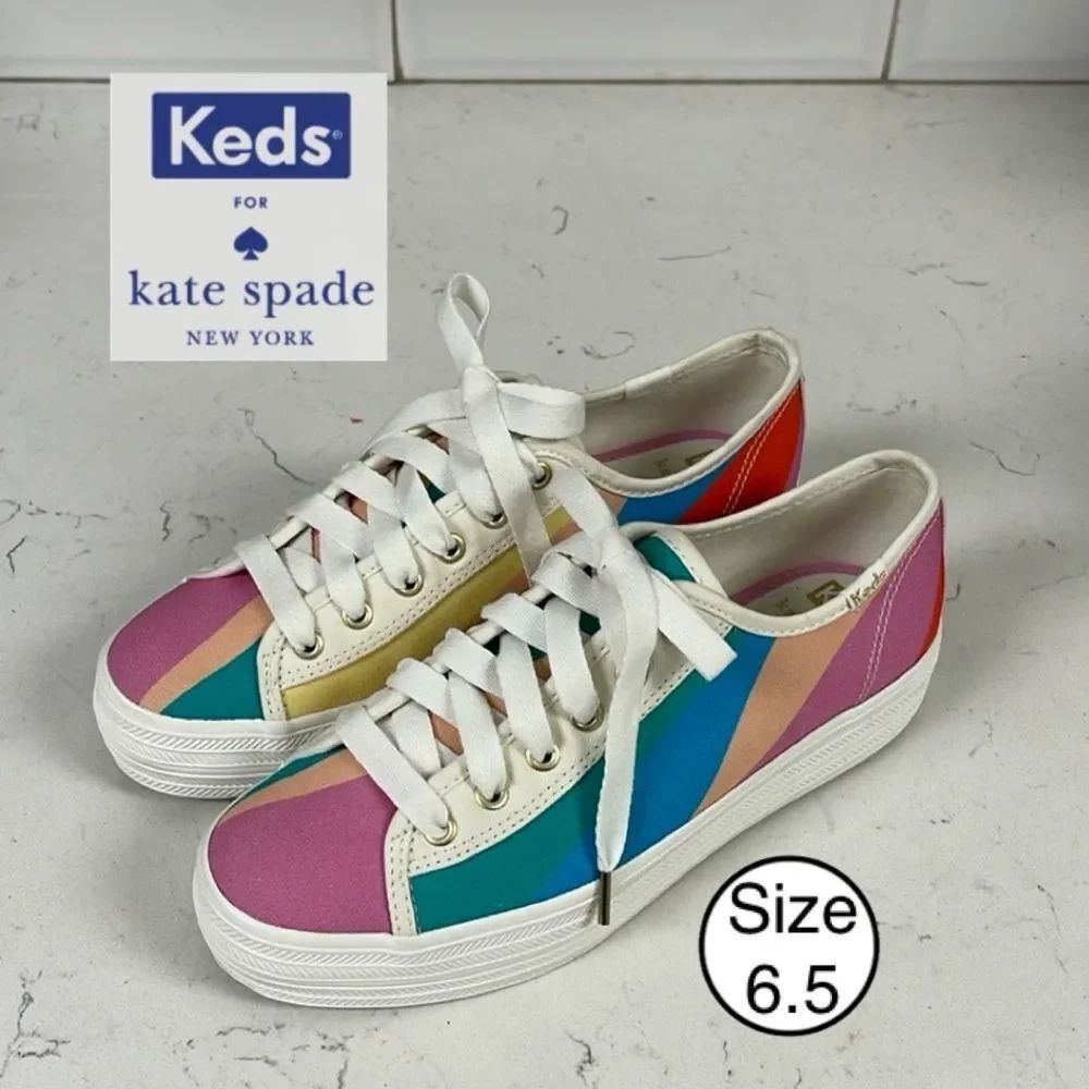 Keds X Kate Spade New York Triple Kick Multi-striped Canvas Sneakers Size 6.5